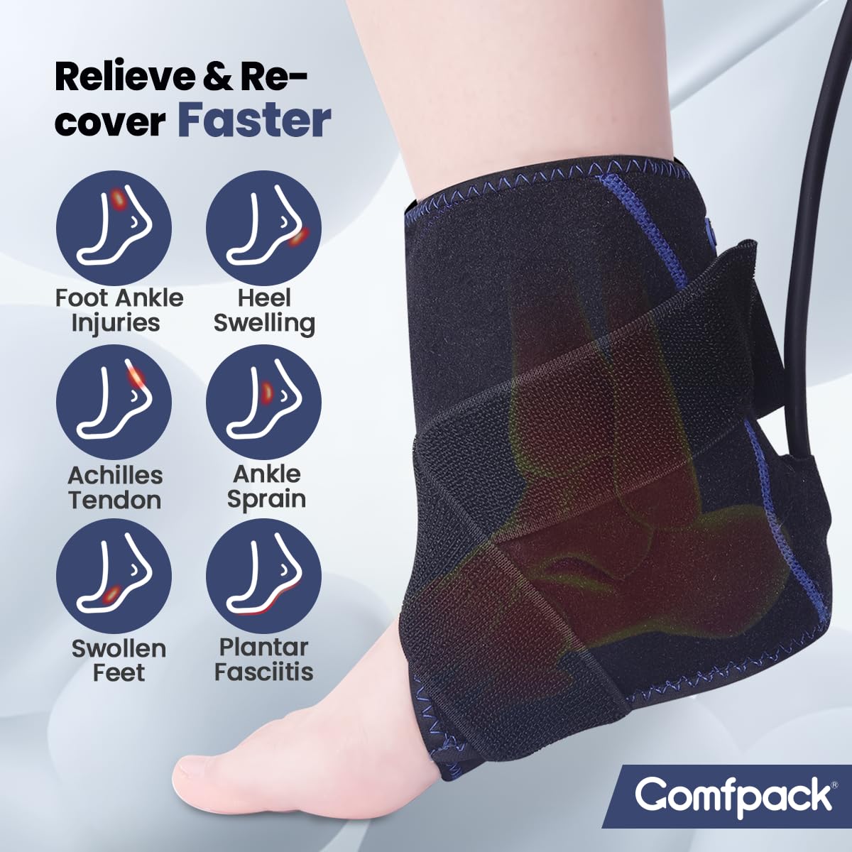 Comfpack Compression Ankle Ice Pack Wrap for Sprain & Fracture, Ankle Support Brace with 2 Cold Packs, Reusable Gel Cold Hot Therapy for Injuries, Plantar Fasciitis, Achilles Tendonitis, Surgery
