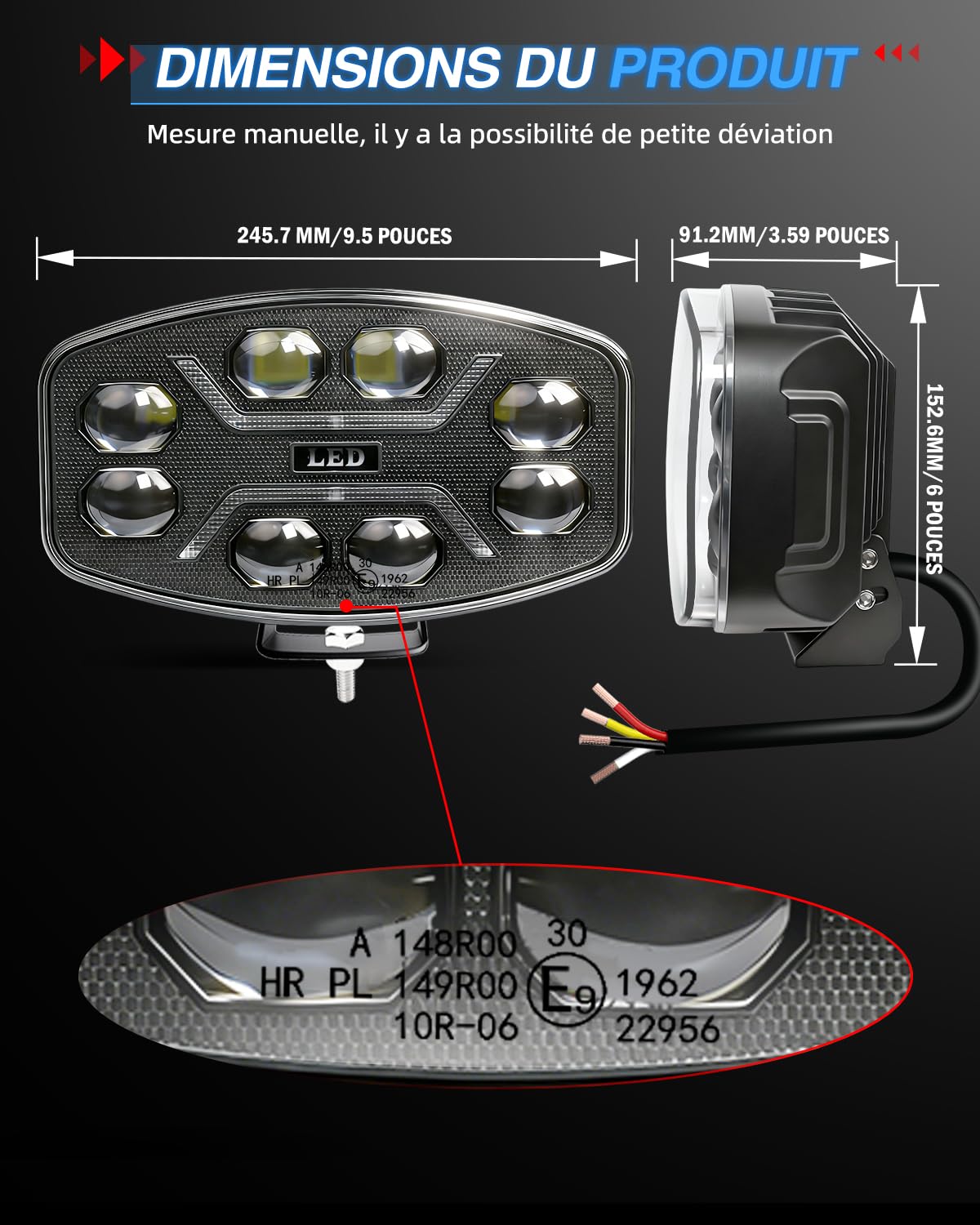 BraveWAY 2PCS 10'' 150W Phare Longue Portée LED 12/24V, Projecteur LED Camion 24V Avec Design X DRL Blanc Ambre Pour Camions Tracteurs 4x4 BTP