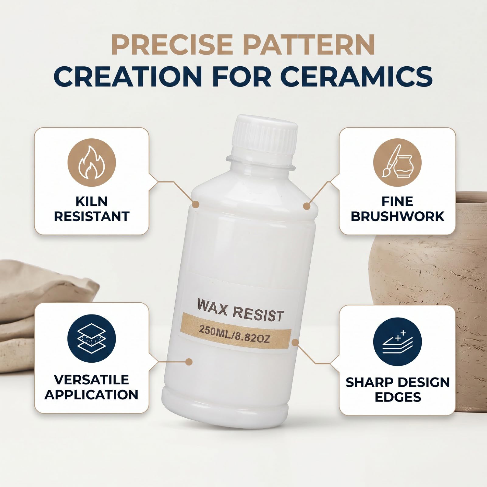 Karlak Cera de Cerámica Resistente, Cera de Esmalte Arcilla Resistente a Altas Temperaturas para Pintura y Patrones Cerámica, 250 Ml