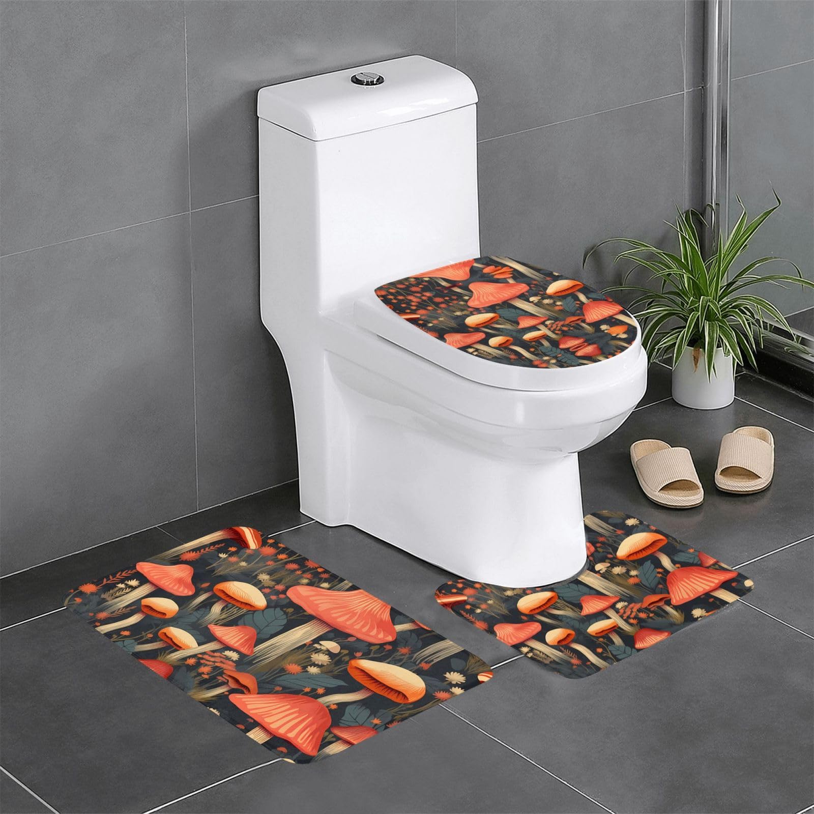 Tapis de salle de bain antidérapants motif champignons vintage pour toilettes et lavabo