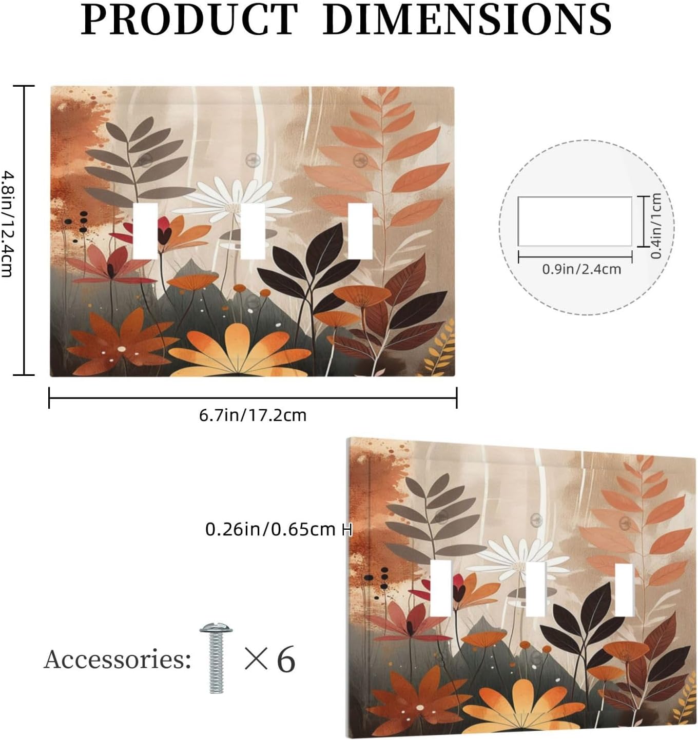Boho Minimalist Vintage Wildflowers Plant Floral Art Watercolor Decorative Switch Plates 3 Gang Wall Plate Faceplate Electrical Wall Panels Triple Toggle Light Switch Cover for Bedroom Living Room