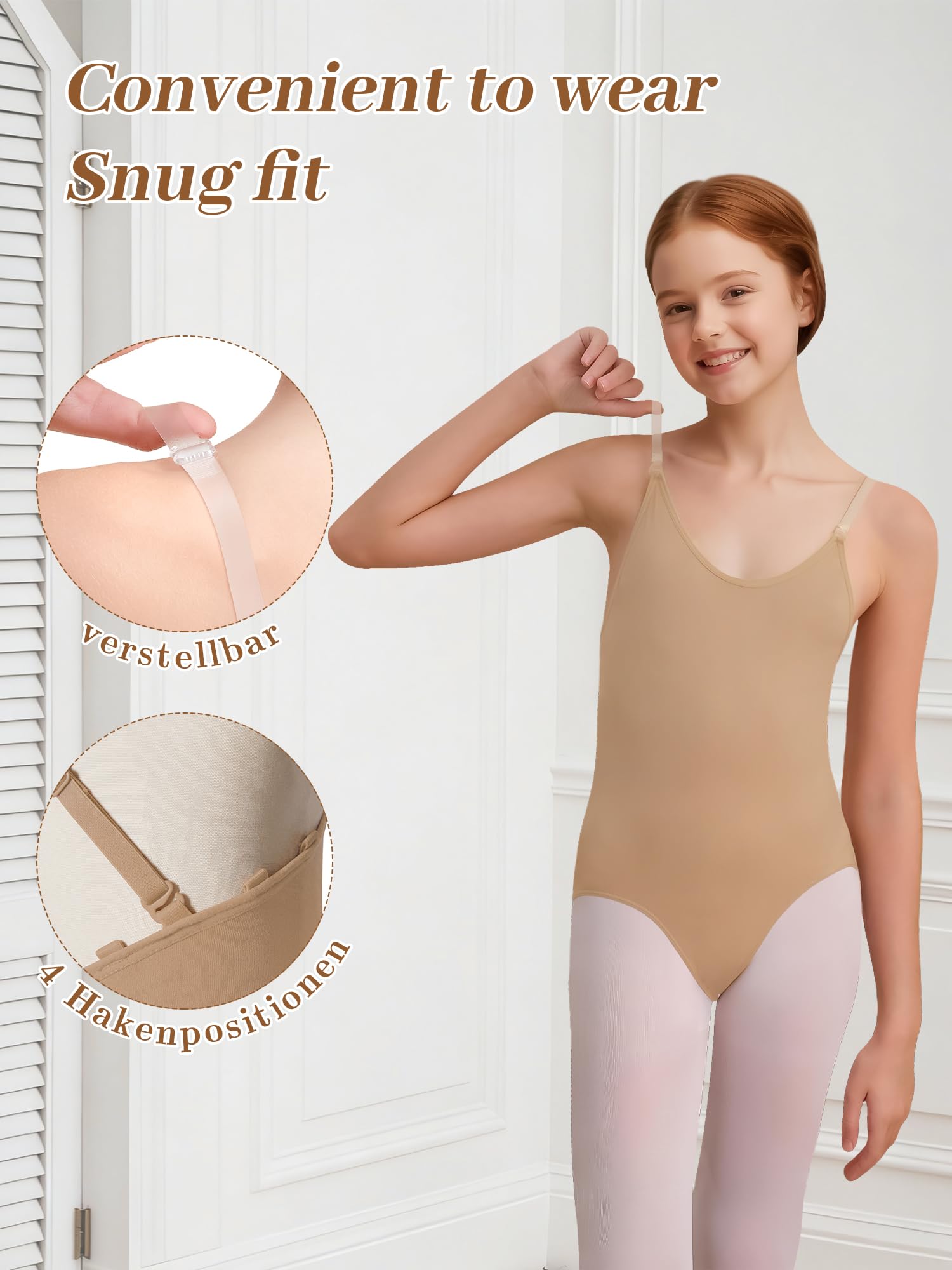 DANSHOW Jambières nues pour femmes et filles avec pasties, sous-vêtements de danse avec bretelles réglables claires