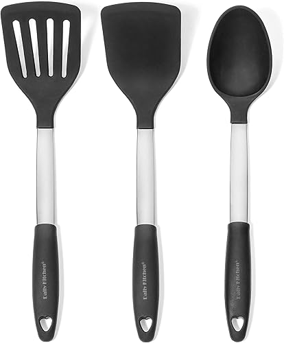 Juego de espátula y cuchara de silicona, resistente al calor, utensilios de cocina antiadherentes, juego de 3 piezas