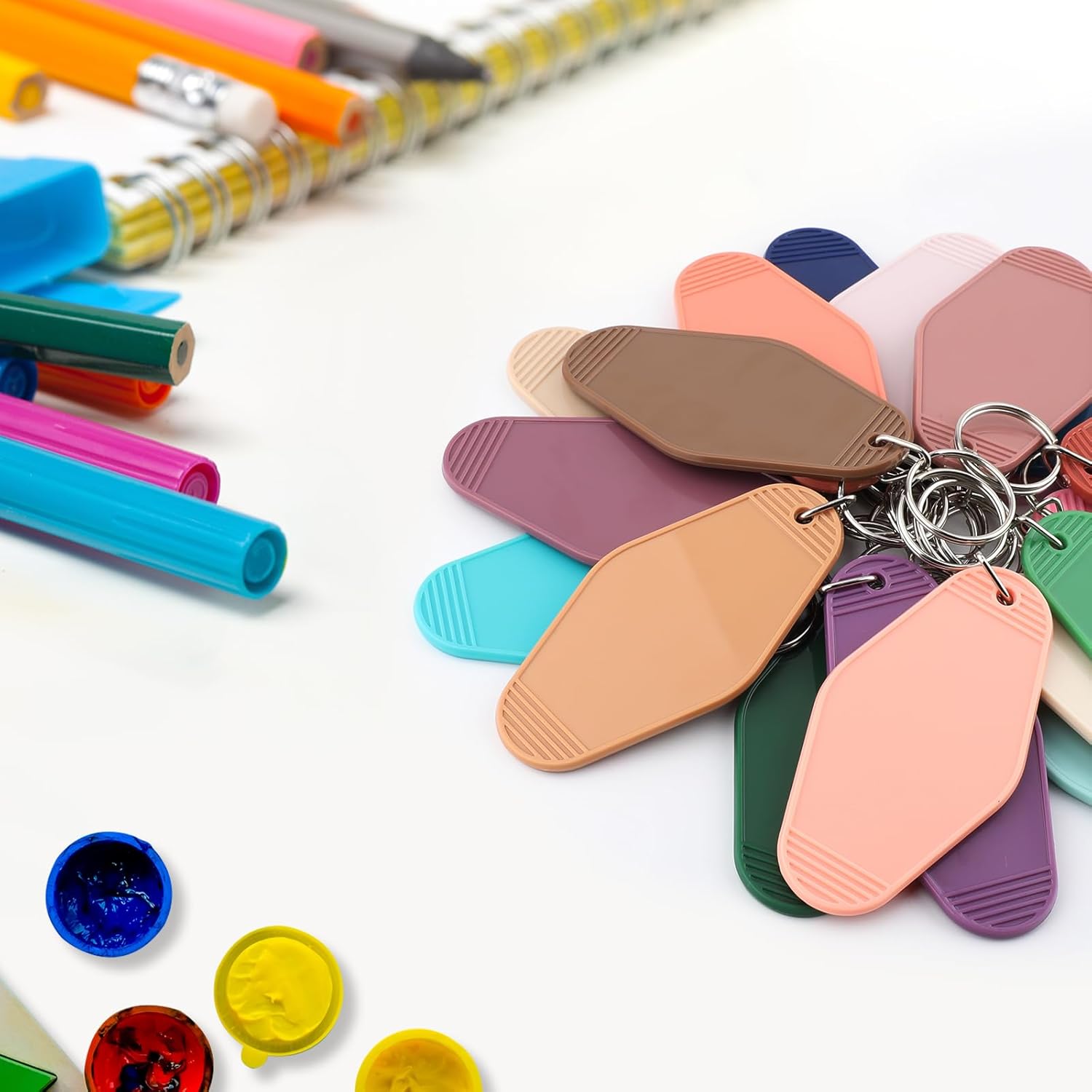 100PCS Hotel Keychain Blank with Key Rings, 20 Colors Morandi Plastic Rhombus Vintage Motel Keychains Blank for DIY Sublimation Luggage Tag Label Craft Gifts Decorations - Image 6