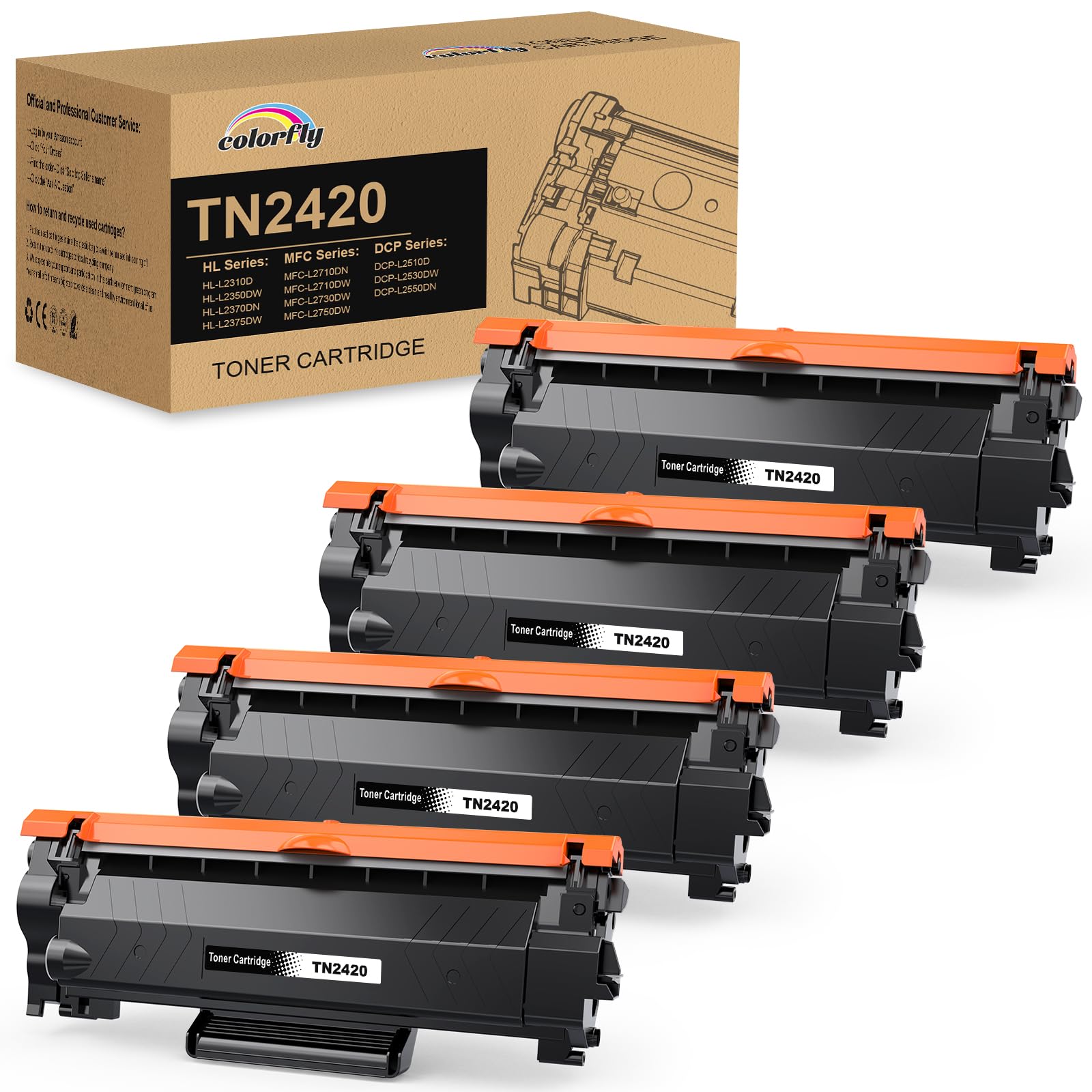 TN2420 TN2410 Toner Compatibile con Brother TN-2420 TN-2410 per MFC L2710DW MFC-L2710DW MFC-L2710DN HL-L2350DW DCP-L2530DW HL-L2375DW MFC-L2750DW MFC-L2730DW (4 Nero)
