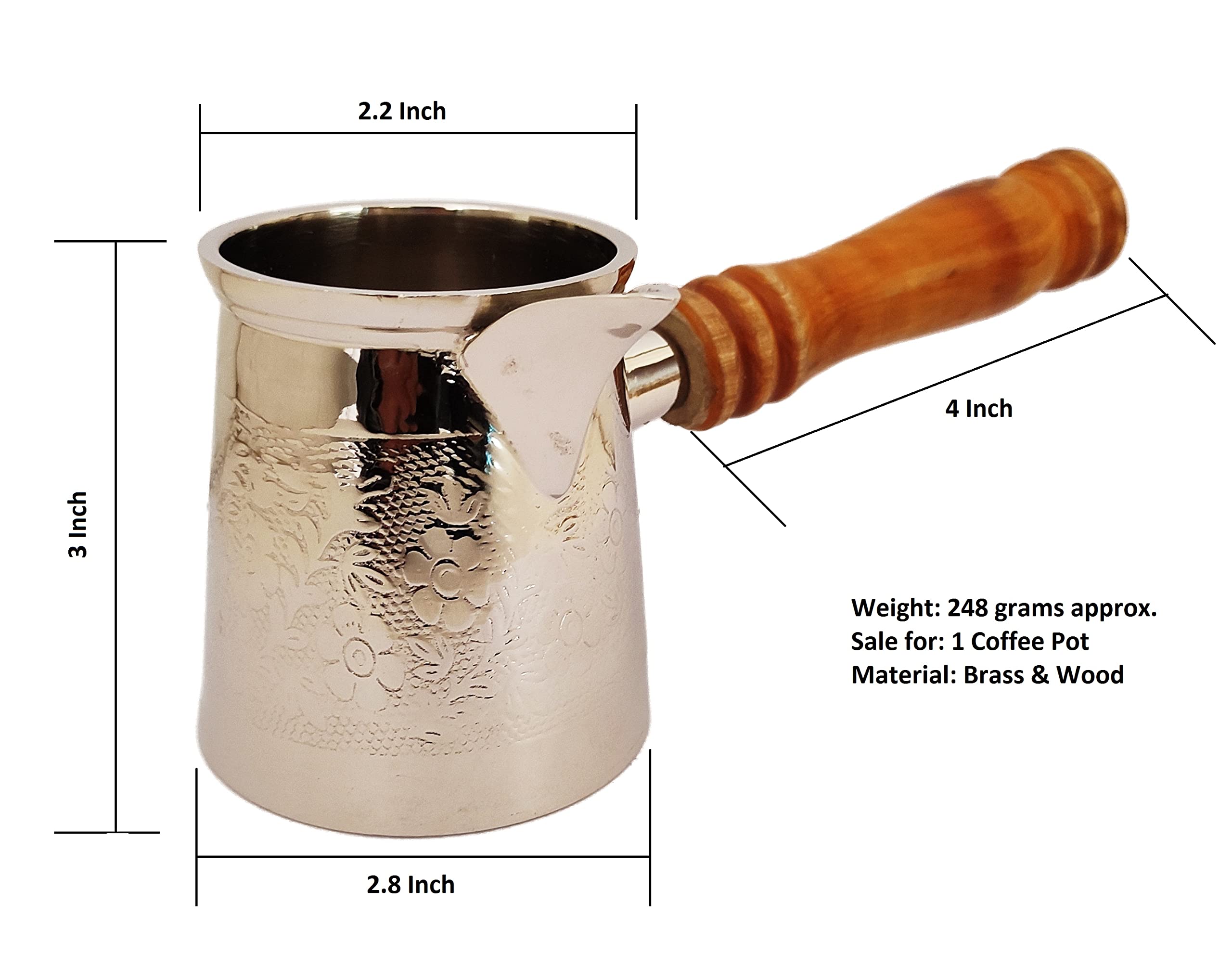 Sharvgun Greco Arabo Caffettiera Caffettiera turca Argento Finitura Ottone Metallo Jezve Ibrik Briki Per le piastre di cottura 170 ml
