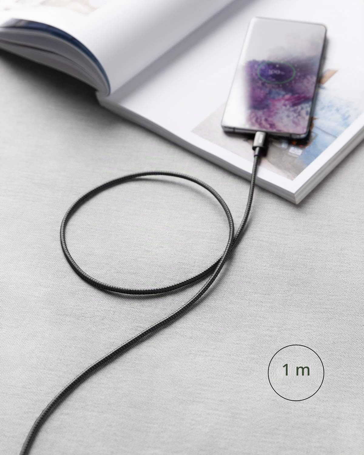 Anker Cavo USB Type-C in Nylon, 60W Cavo di Ricarica per iPhone 16/16 Pro/16 Plus/15/16 ProMax, iPad Air/Mini/Pro/ 2024, MacBook Pro 2024, Samsung Galaxy S23, Switch(1m, Nero)
