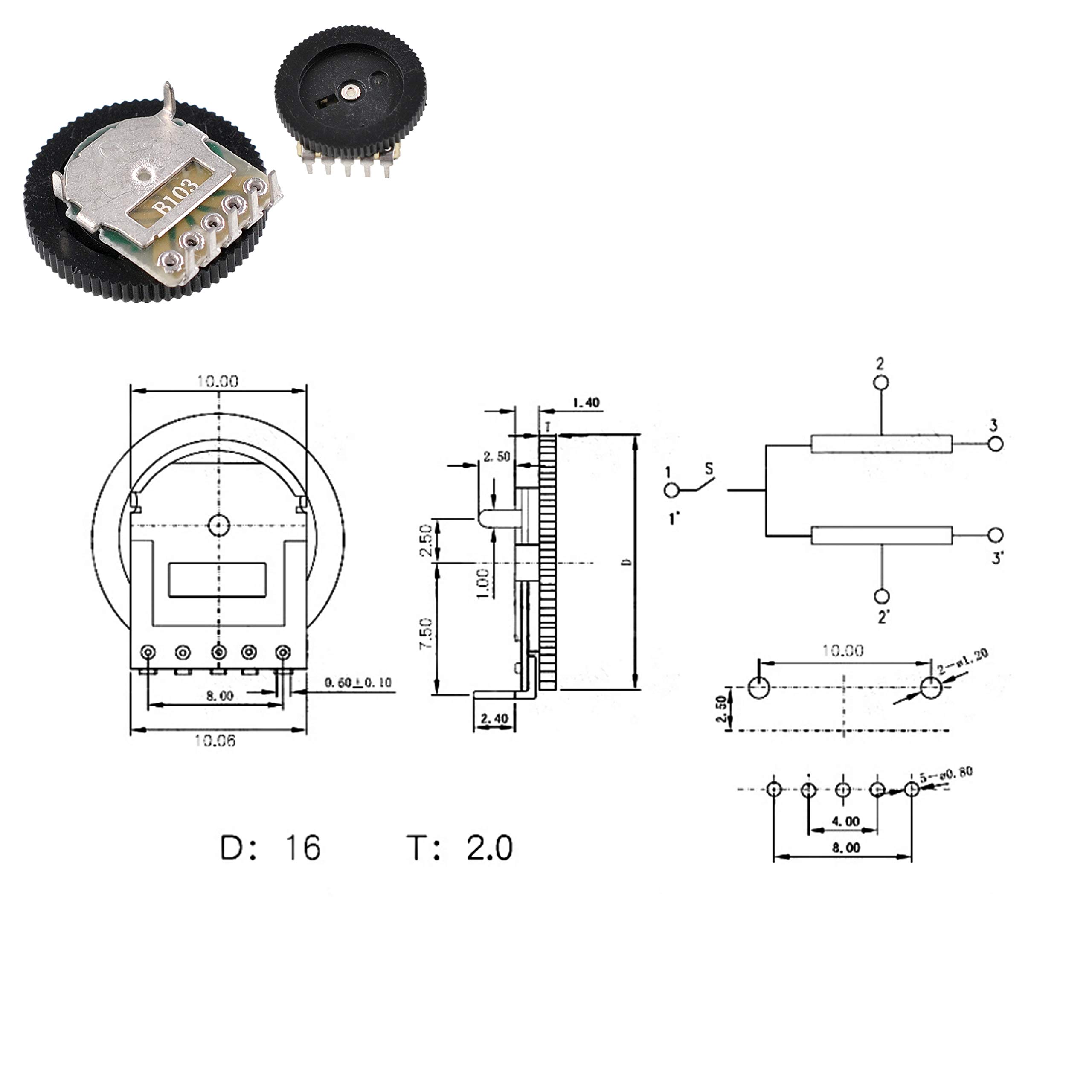 10PCS A103 10K Duplex Gear Potentiometer A10K 5pin For Radio - Foto 9