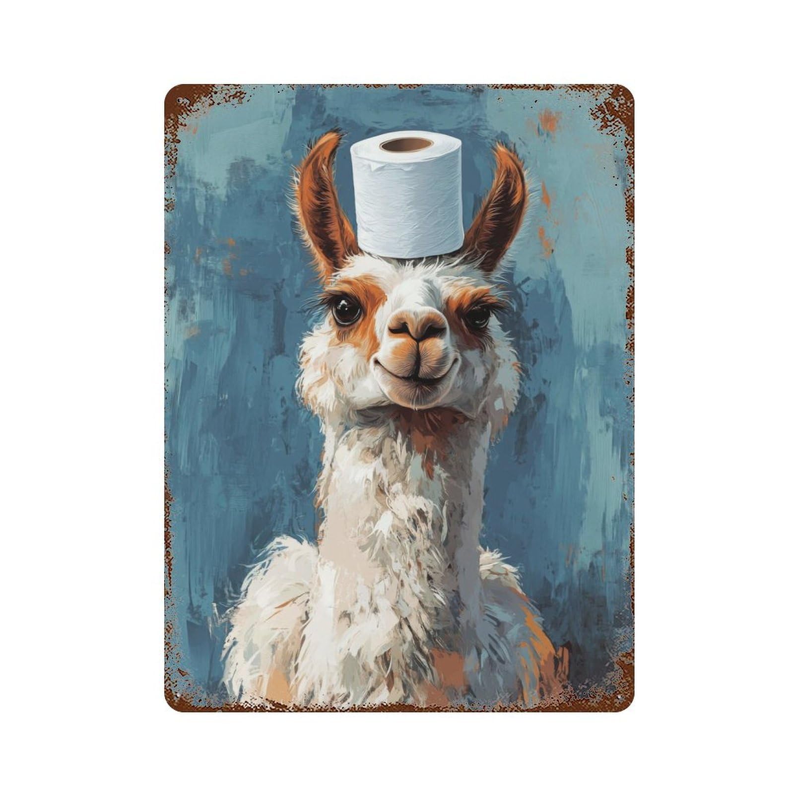 Llama with Toilet Paper Hat Vintage Metal Tin Sign 15.7"x11.8", Novelty Wall Decor for Garage, Pub Or Kitchen