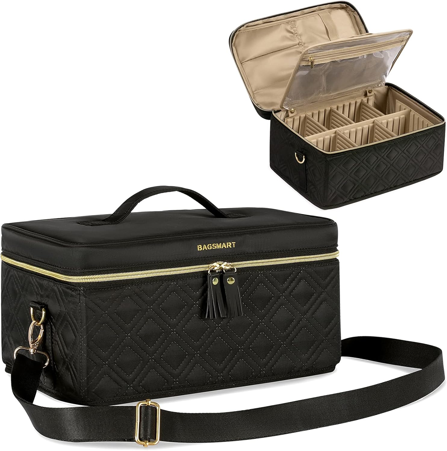 Travel Makeup Bag,BAGSMART Double-Layer Makeup Case Leather Makeup Organizer Bag Train Case Cosmetic Bag for Makeup Brushes Palettes Sponge Toiletries,Large,Pink : Beauty & Personal Care