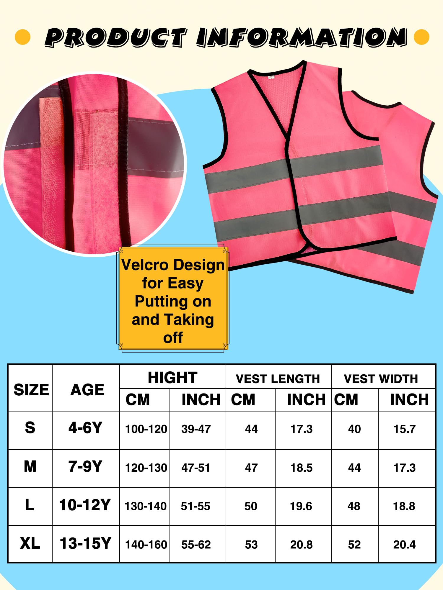 6 Pcs Kids Hi Vis Vest Child High Visibility Vest Bulk Children Hi Vis Safety Vests with Reflective Strips for Girls Boys Gift Play Outside Ride Bike (Pink - Image 2