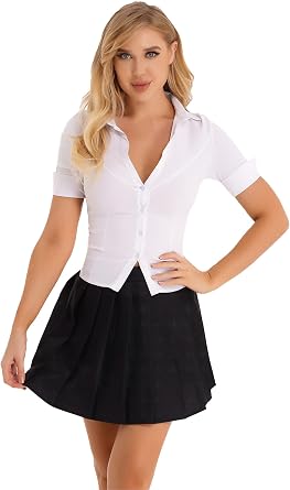 Oyolan Women Sexy Office Secretary Costume School Teacher Outfit Uniform Cosplay Blouse Themed Dress Suits