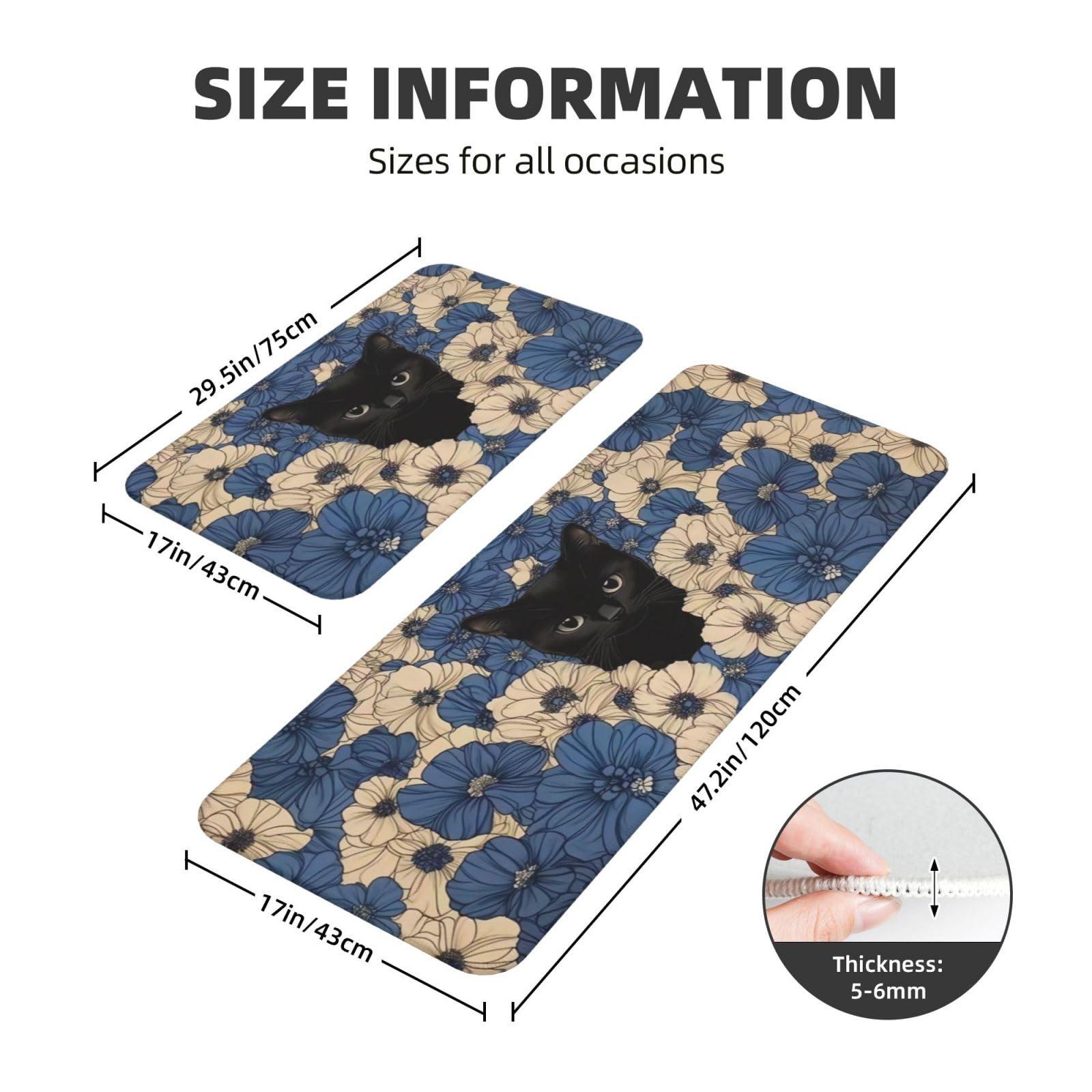 Cute Cat Kitchen Rugs and Mats Cat Kitchen Decor Floor Mats Set of 2 Non-Slip Washable Kitchen Rugs for Kitchen Sink Laundry (17'' X 30''+17'' X 47'')