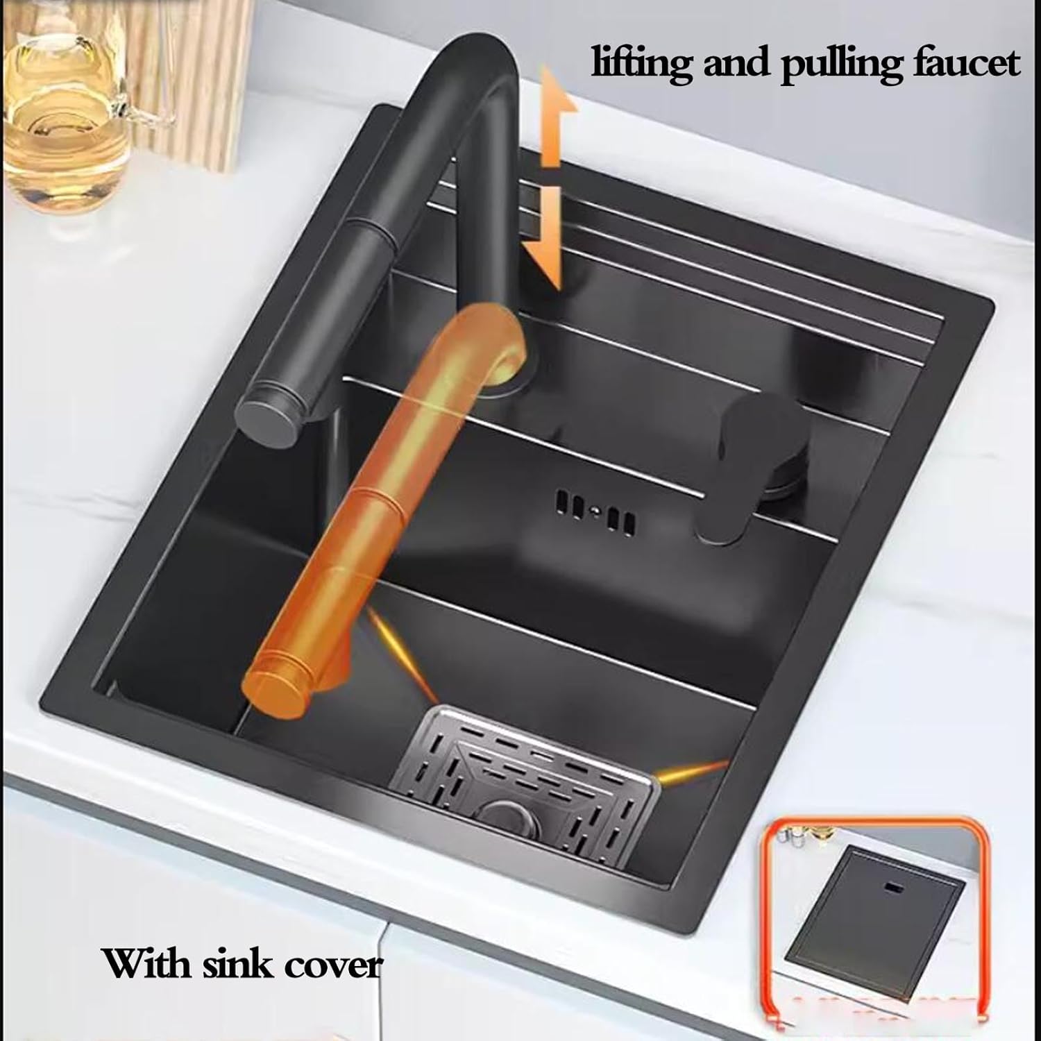 ZR98US Stainless Steel Sink Cover with Independent Faucet, Perfect for RV, Studio & Outdoor Kitchens (42 x 43 x 22 cm)