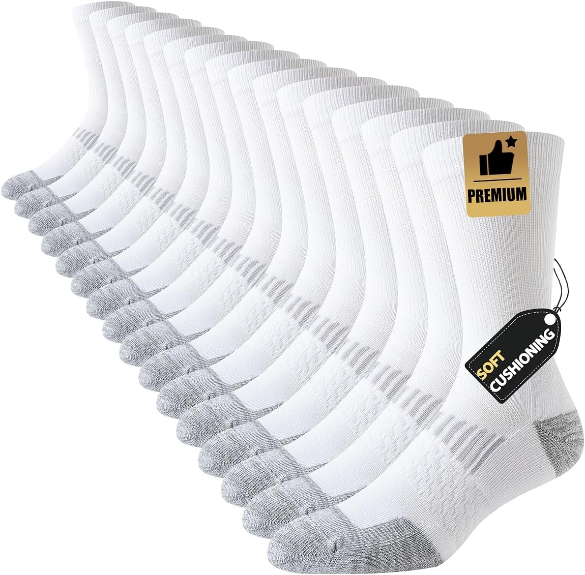 JOYNÉE 8 Pairs Mens Casual Breathable Crew Athletic Calf Socks Long Cushion Work Socks for Workout Sports