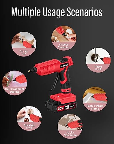 Miniatura 6 de AVID POWER Kit de pistola de pegamento caliente, pistola de pegamento inalámbrica recargable de mano de 20 V, 12 barras de pegamento incluidas,