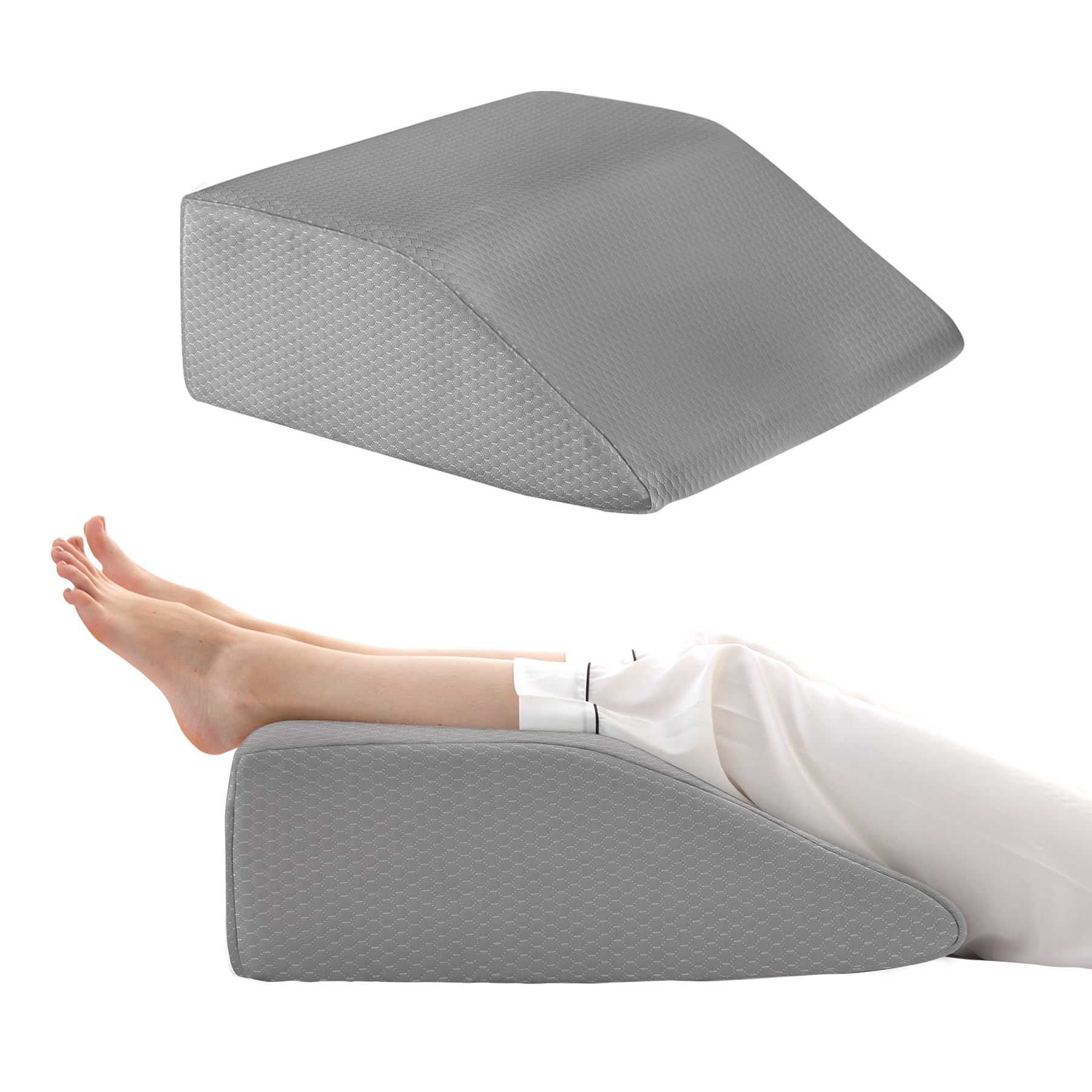 bedluxe leg elevation pillows, leg pillows for sleeping, cooling gel memory foam top, wedge pillow for legs, leg wedges for circulation, swelling, after surgery - removable cover (10 inch, grey)
