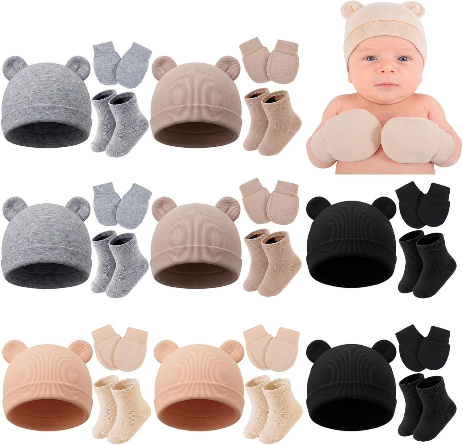 Preemie Newborn Baby Hats Mittens Socks Set for 0-3 Months