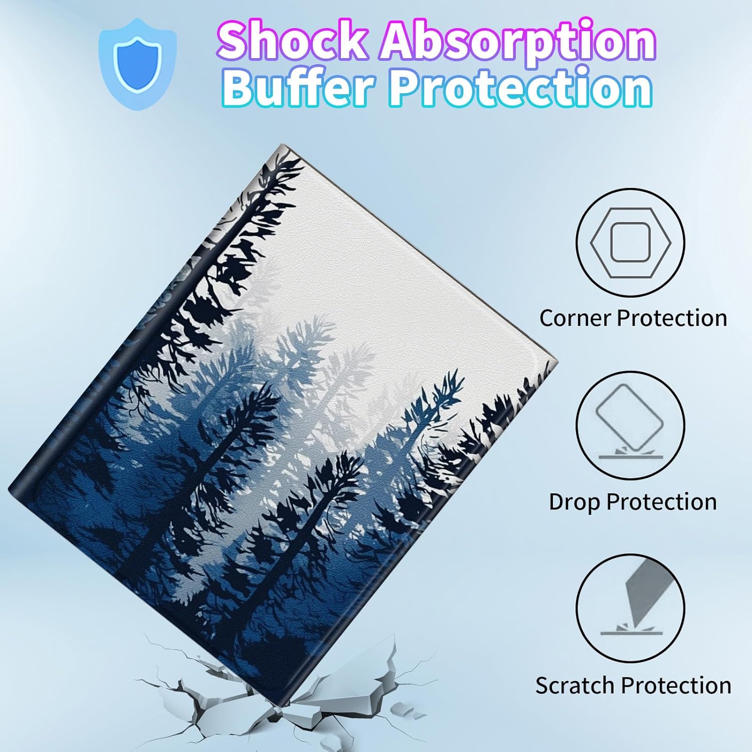 for iPad Pro 12.9 Case 6th/5th/4th Generation with Detachable Wireless Keyboard & 360 Degree Rotating Stand Protect Cover Acrylic Tablet Case for iPad 12.9 inch - Blue Forest