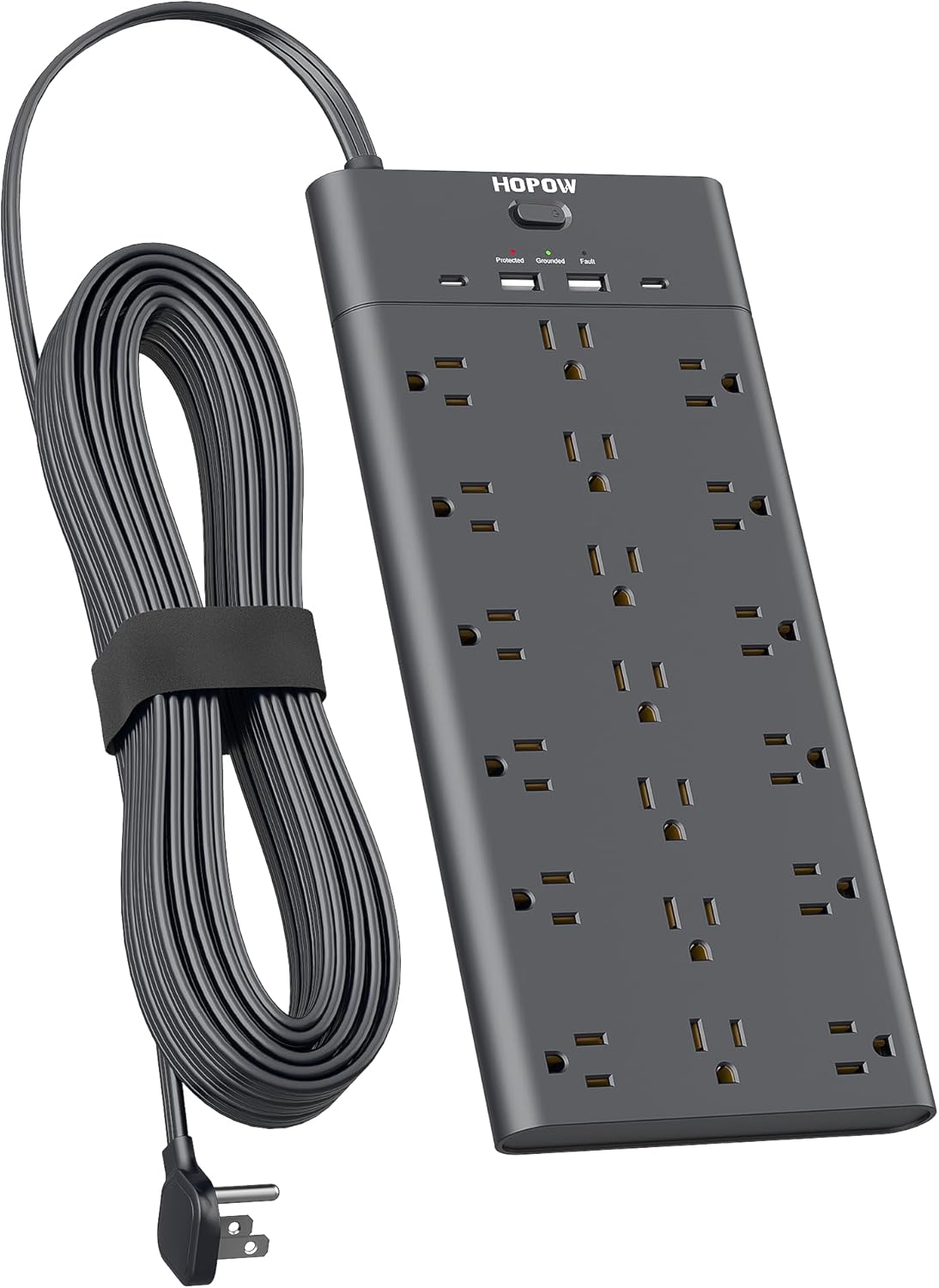 Surge Protector Power Strip with 19 Outlets and 4 USB Ports, HOPOW 15 Ft Flat Plug Heavy Duty Extension Cord, 1875W, 2100J Surge Protection, Wall Mount for Home, Office, Gaming Room, Dorm, Black Black 15 FT image 9 of 9 B0FH4QX3G8