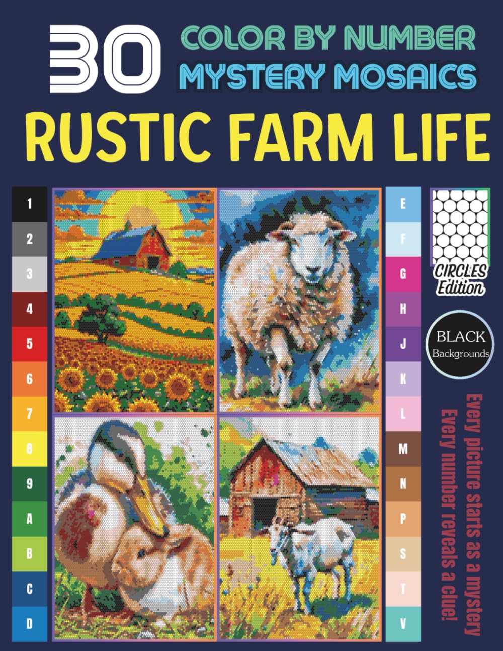 Rustic Farm Life Color by Number for Adults: Mystery Mosaic Pixel Art Coloring Pages with Country Animals, Barns & Nature Scenes (Circles Edition)