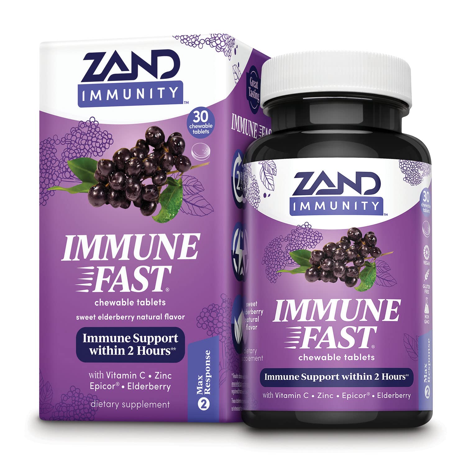 ZAND Immune Fast Elderberry Chews | Boosts Immune Response & Cell Activity w/EpiCor* & Vitamin C, 30 Tablets, 10 Serv.