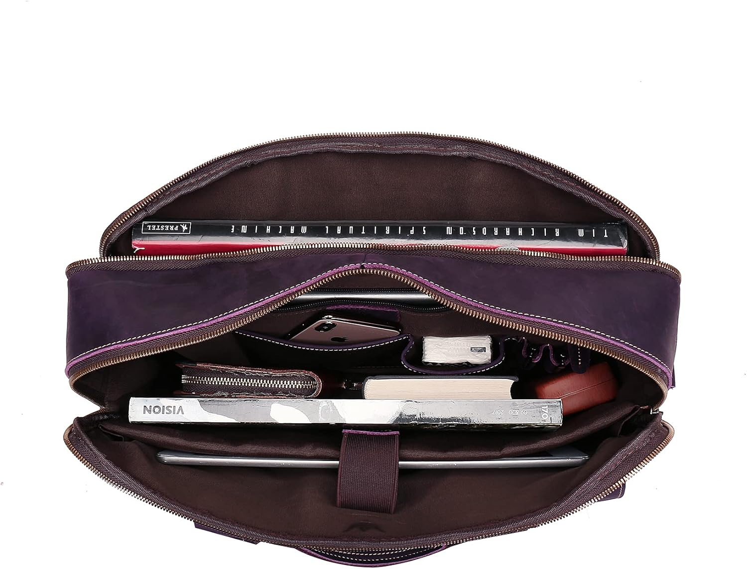 Flash Sale WILD WORLD Leather Briefcase Shoulder Bag for Men Business Messenger and Laptop Bag Fit Up to 17 Inch Computer (Purple)