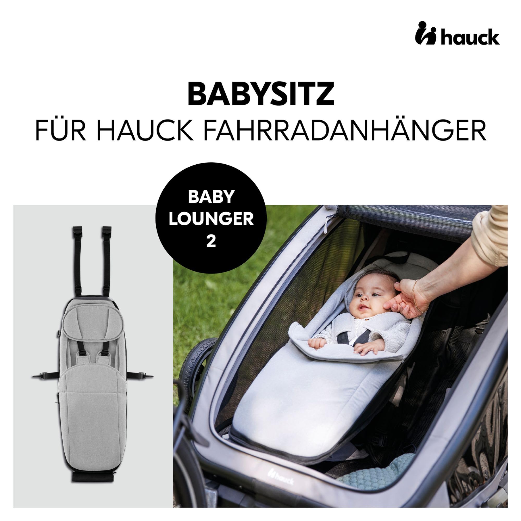 hauck 2in1 Fahrradanhänger Dryk Duo Set inkl. Baby Lounger | Zwillingsanhänger und Kinderwagen für 2 Kinder | faltbar & gefedert, XL Luftreifen