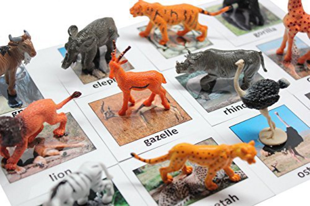 Curious Minds Busy Bags Montessori Safari Animal Match - Miniature Figurines with 2 Part Matching Cards