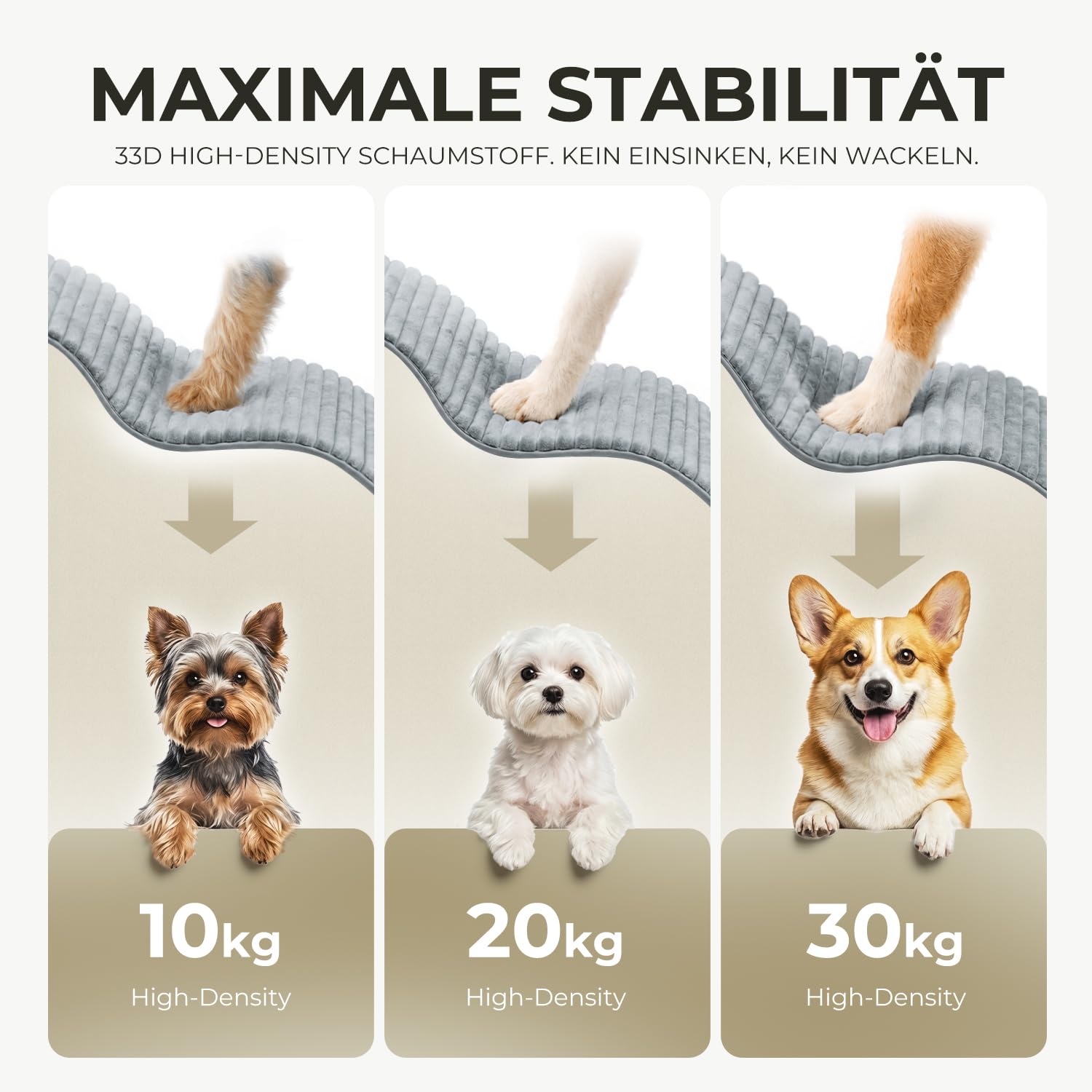 BEST JAJA Hundetreppe 3 Stufen mit Kanteneinfassung – formstabil und rutschfest, 40 cm hoch für Bett und Sofa, mit Seitentasche und Tragegriff – für kleine Hunde, Dackel und Katzen(Grau)