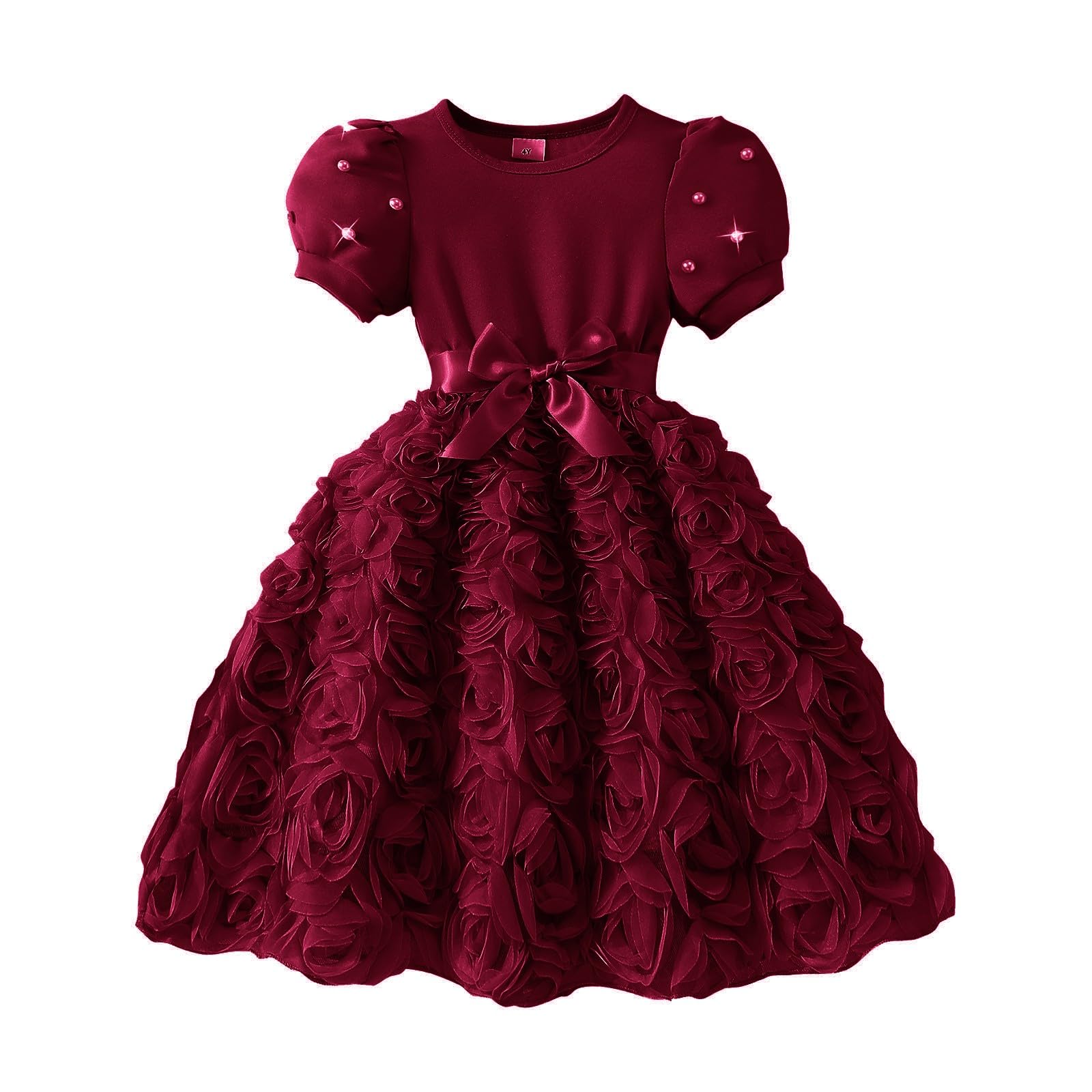 Vestido de fiesta de manga corta para niñas, cuello redondo, vestido de tutú de princesa floral, casual, verano, cumpleaños, graduación, vestido midi de tul