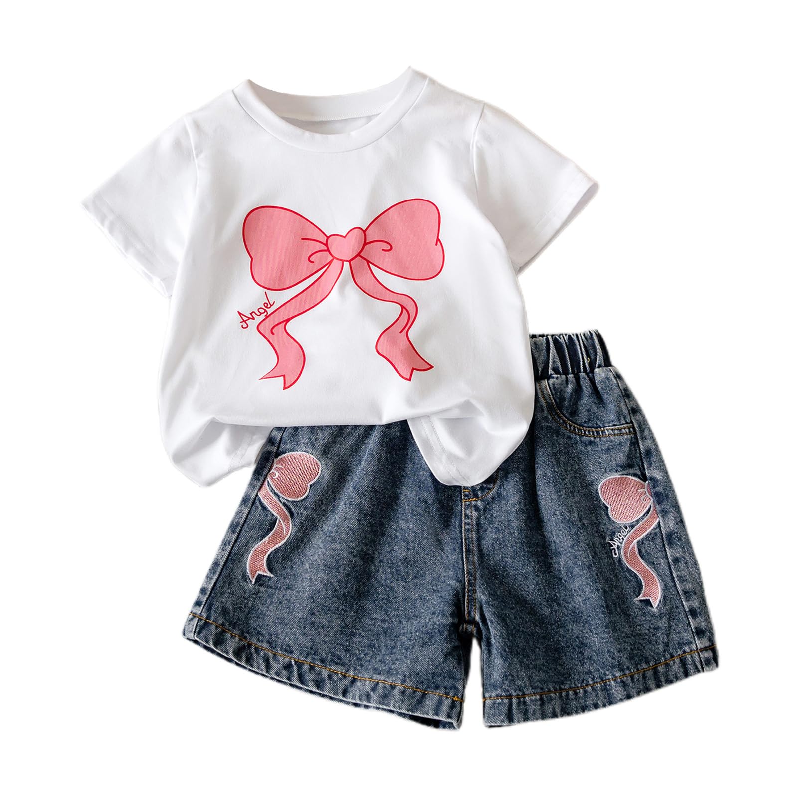 Conjunto Ropa para Niña Tee Shirt de Manga Corta y Pantalones Cortos Vaqueros Traje de Verano Conjuntos Moda Ocio dos Piezas para Niño — view 8