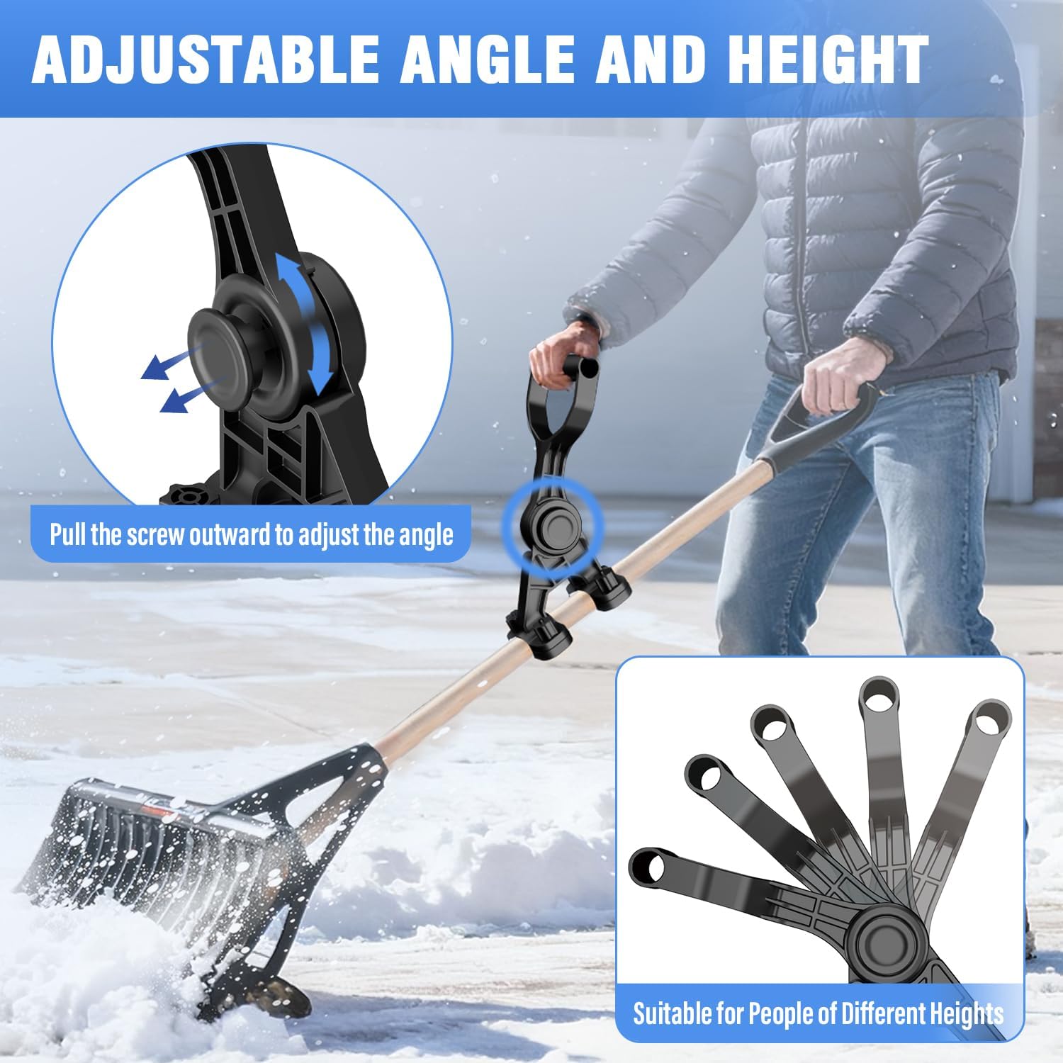 Universal Handle Attachment for Snow Shovel, Goldusk 5-Angle Ergonomic Snow Shovel Handle Replacement, ABS+GF Handle Extension for Snow Shovel, Rake, String Trimmer, Back-Saving Design