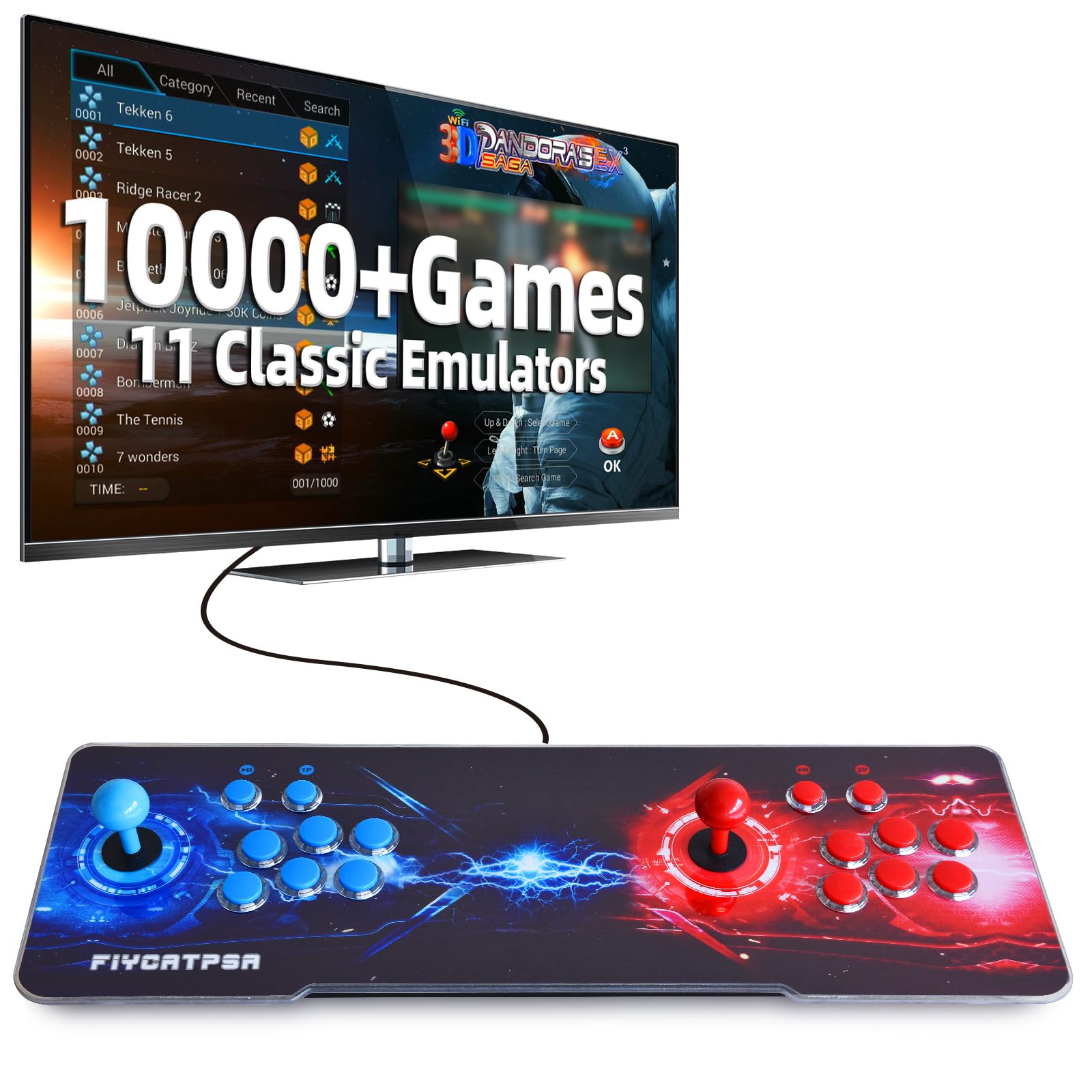Pandoras Box Arcade,10000 Games in One Arcade Machines, Version with WiFi,3D Retro Console with Arcade Joystick Dual Joysticks,HDMI VGA USB, 1280X720 Full HD,Plug and Play Video Games