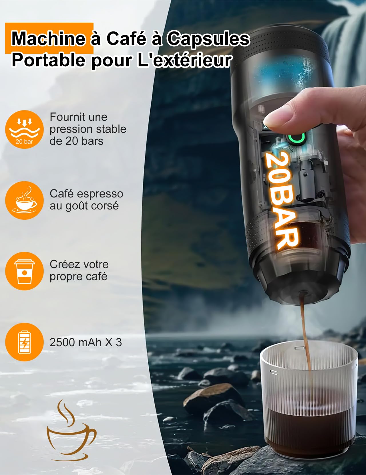 Machine à Café Portable, Machine à Expresso Électrique avec Auto-chauffage