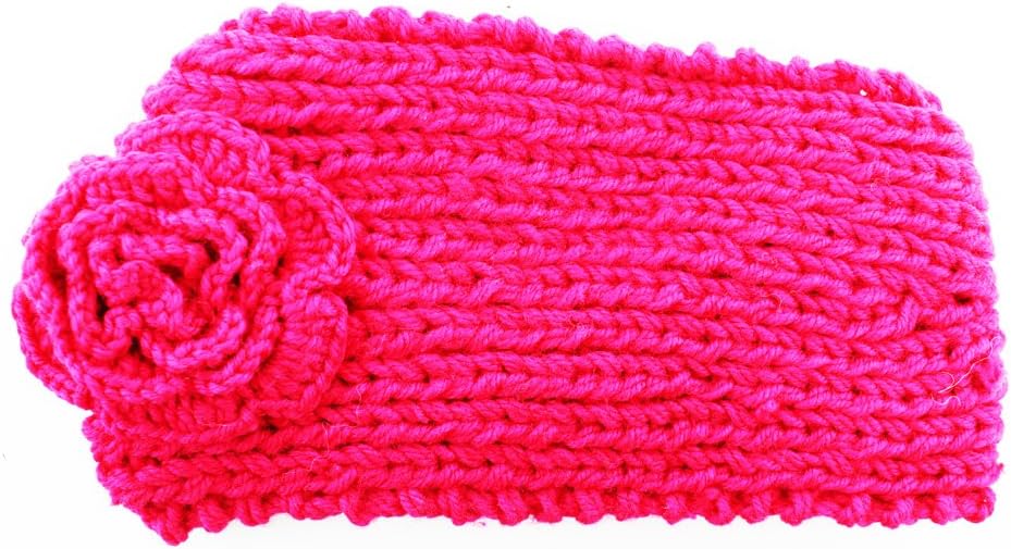 Knitted Flower Winter Headband (Large) - Knitted Cold Weather Headband (Hot Pink)