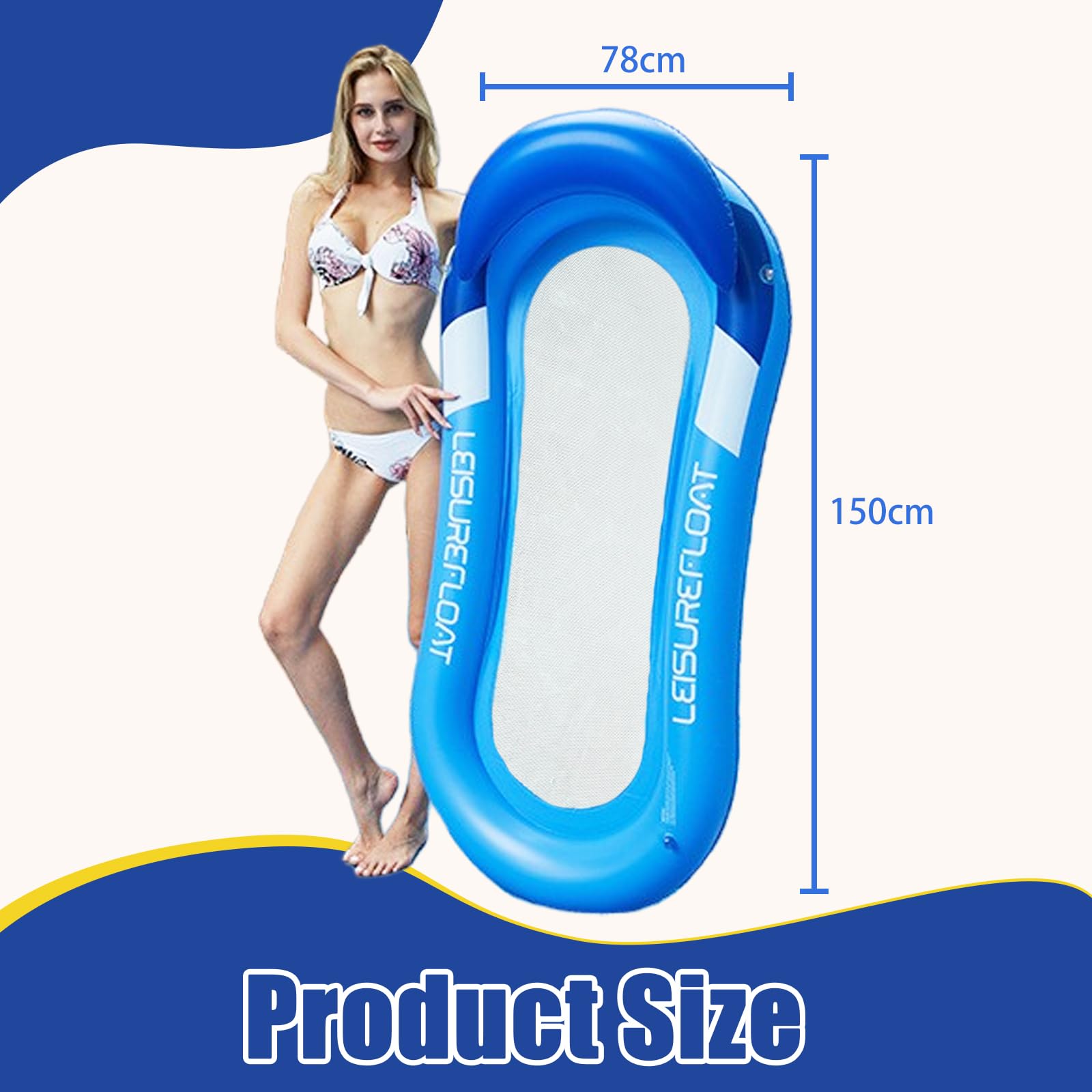 CLHXWU Matelas Gonflable Piscine 150x78 Cm – Hamac D’Eau Flottant Avec Appui-Tête Et Filet, Été Plage Lac