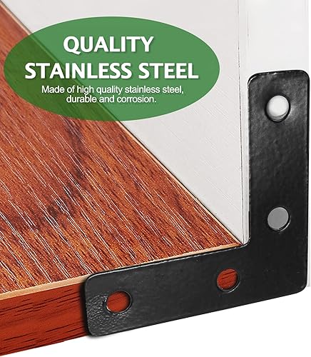 Miniatura 4 de 20 placas planas en forma de L de 2.36 x 2.36 pulgadas, soporte de esquina plana en ángulo recto, negro