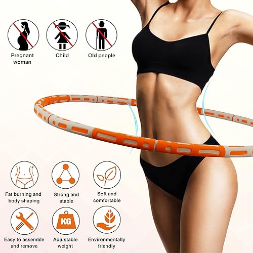 Miniatura 2 de Palwin Hula Hoop con peso para adultos y niños Hula Hoop de 8 secciones desmontables y con peso ajustable con núcleo de acero inoxidable para