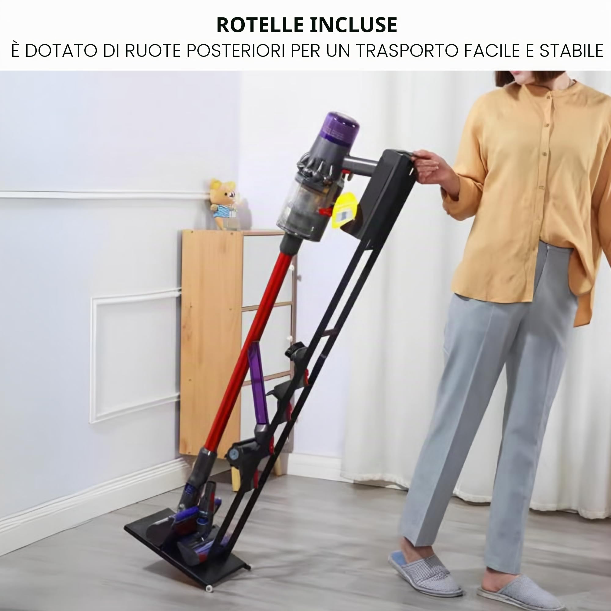 MAGIC SELECT Supporto per Aspirapolvere Compatibile con Dyson V15 V12 V11 V10 V8 V7 V6 - DC45/ DC35/ DC58/ DC59/ DC62/ DC74- Organizzatore da Pavimento con Ruote senza Forare il Muro.