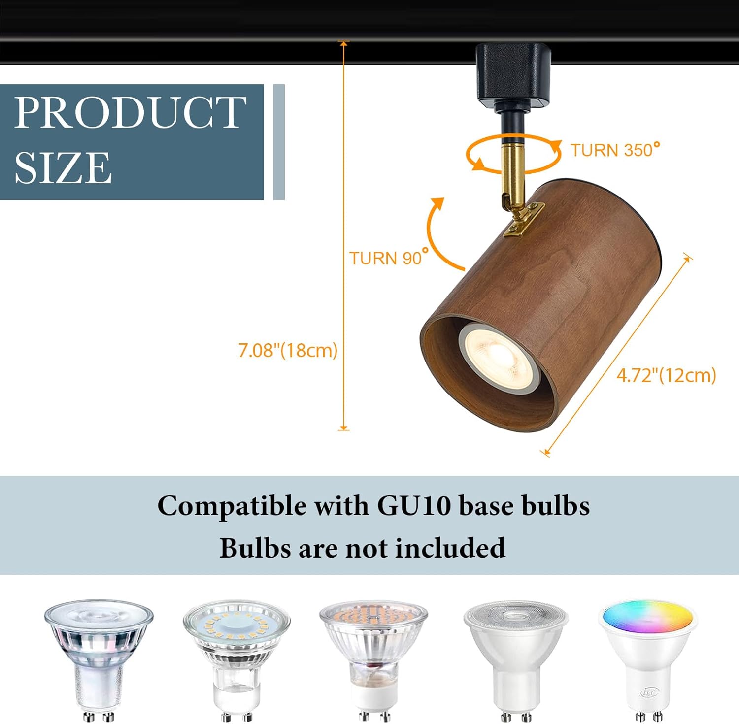 Modern H Type Track Lighting Black & Walnut Wood - Pack of 3