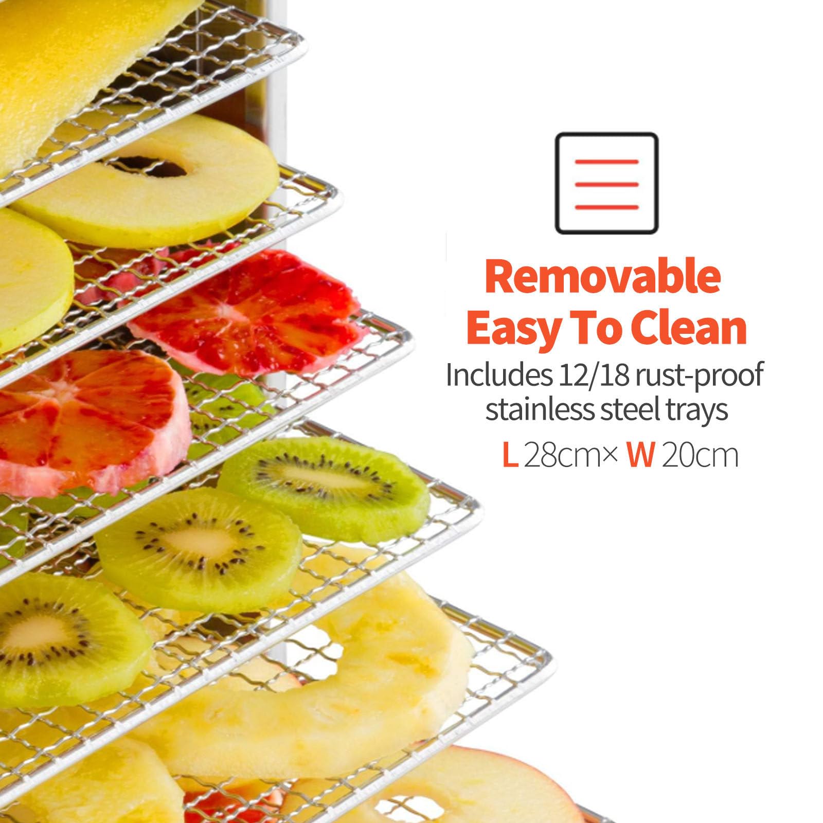 Commerciale Essiccatore per Alimenti, vassoio a griglia 12/18, essiccazione a 360°, timer da 12 ore, controllo della temperatura da 30 a 90°C, essiccatore per carne secca,12Layer