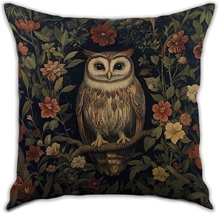 William Morris Inspired Abstract Vintage Owl Design Throw Pillow Covers Home Decor Art Pillowcase Cushion Cover for Bed Sofa Living Room, Car Indoor and Outdoor 18x18inch (Brown-Owl, 18x18inch)