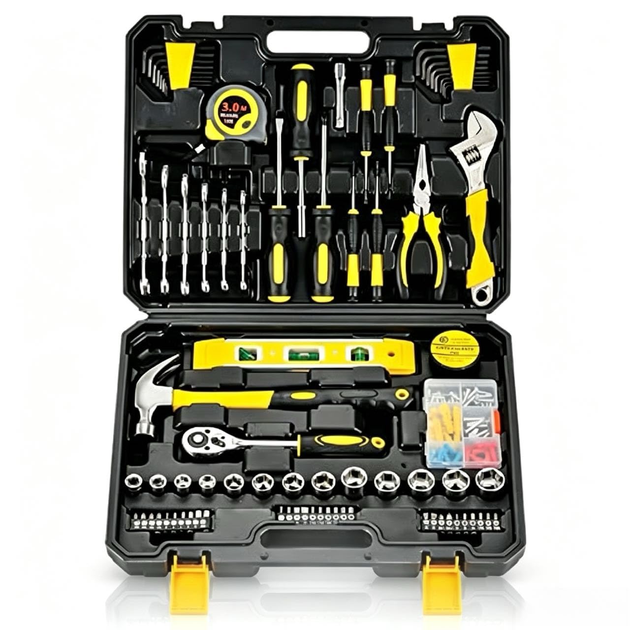 108-Piece Alloy Steel Tool Box, Household Hand Tool Kits for Home with Storage Set for DIY Repair and Car Maintenance, Includes Ratchet, Sockets, Wrenches, Hammer, Screwdrivers