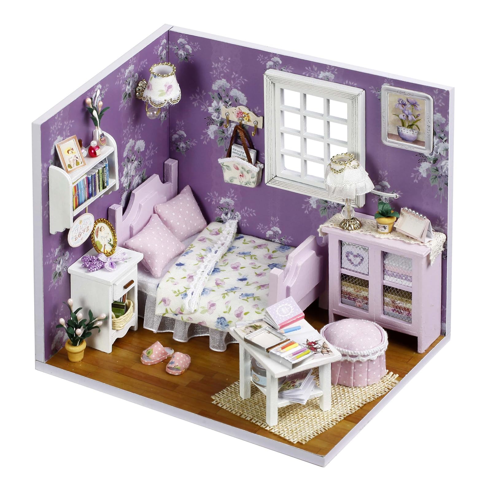 CUTEROOM Kit de maison miniature à faire soi-même - Mini pièces d'artisanat pour adultes avec lumières LED - Mini maison de poupée réaliste - Kit de construction de modèle de construction - Cadeau de