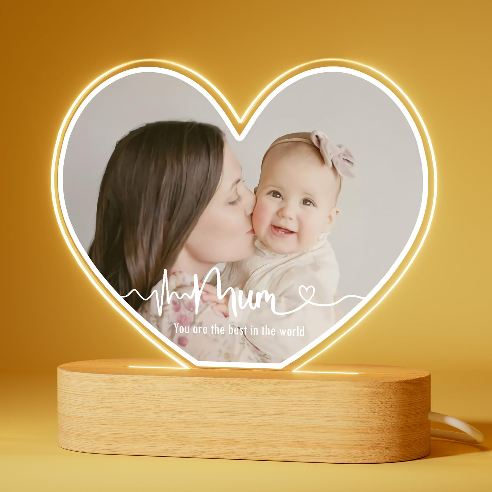 Bemaystar Personalised Mother's Day Gift - Mum Gift - Customised Lamp with Photo and Text - Acrylic Frame with Optional LED Base — image 1