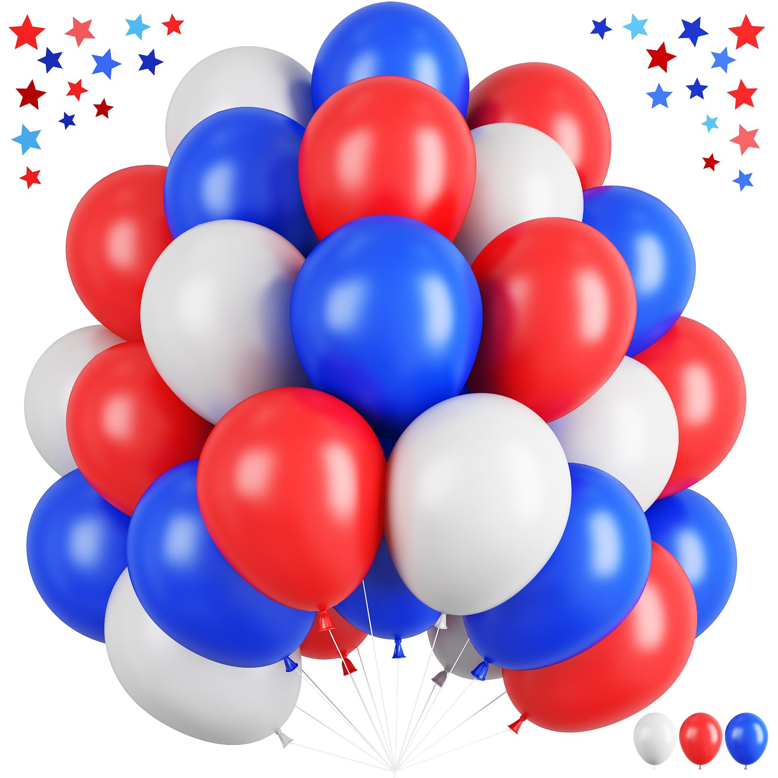 Blue Red White Balloons, 12 Inch Dark Blue Matt Red and Ivory Latex Helium Balloon for Baseball Cartoon Birthdays Labor Patriotic Theme 4th of July