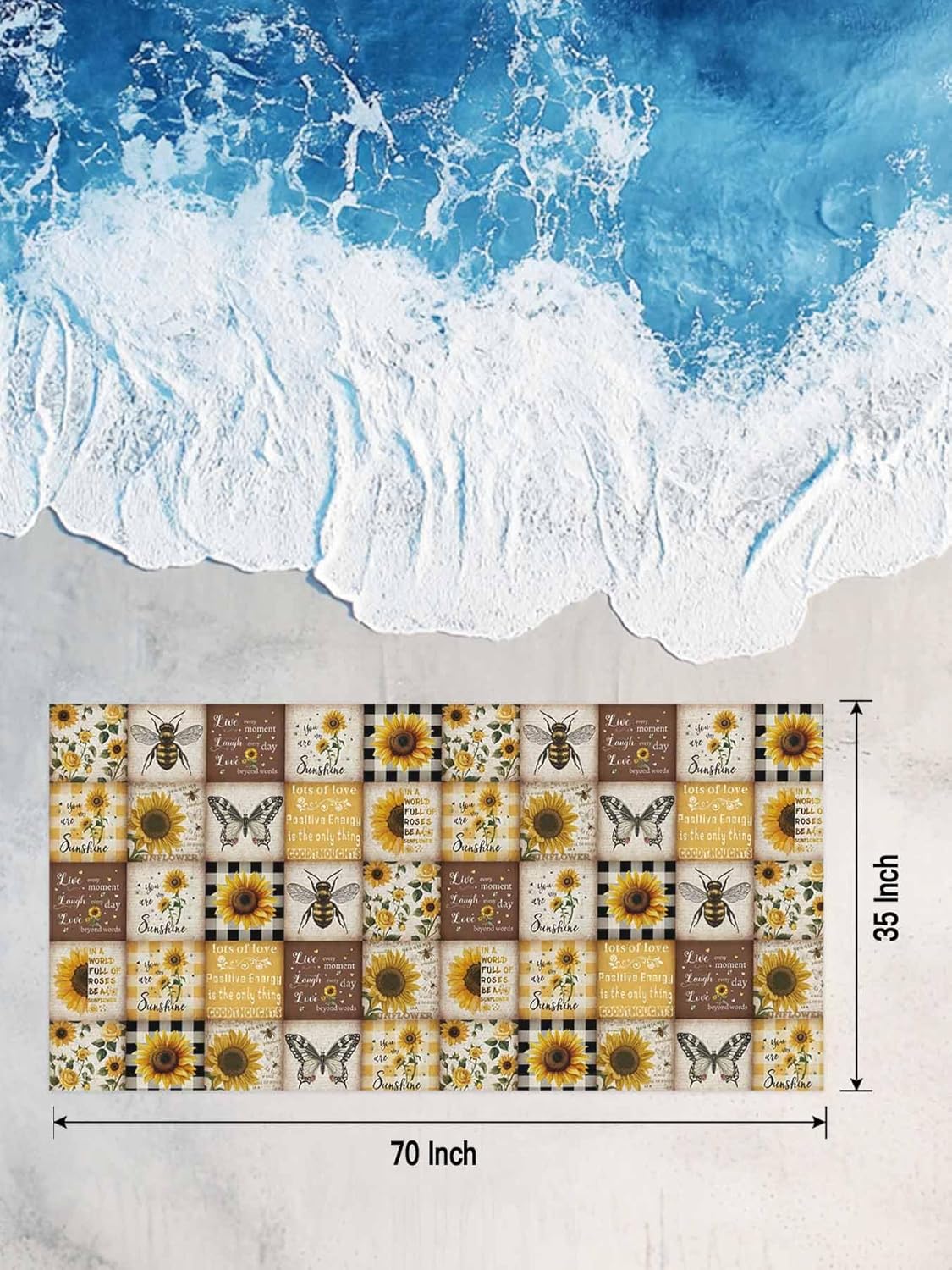 Teamery Beach Towel, Honey Bee Decor Sunflower Beach Towel, Bath Towels Soft Absorbant Bathroom Towels, 36x72in Towels for Bathroom, Beach Accessories Beach Blanket