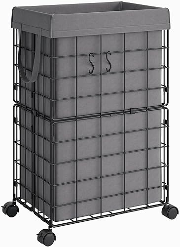 ELYKEN Cesta de lavandería con ruedas, marco de alambre de metal duradero con bolsa interior extraíble de 70 l18.8 galones de capacidad, cesta de