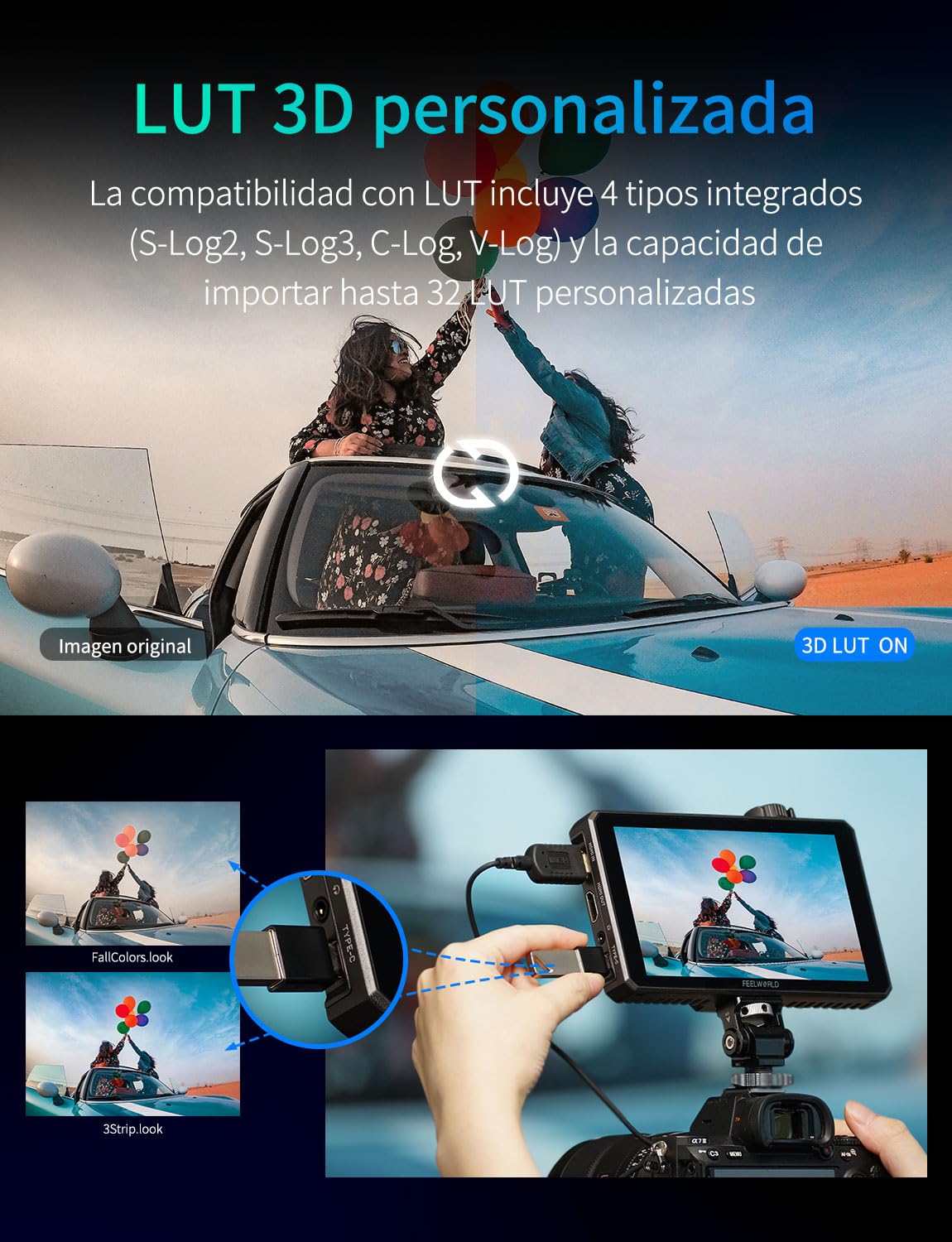 FEELWORLD SC6 Monitor de Campo 6 Pulgadas 1500nit 3G-SDI FHD Pantalla Táctil Aluminio c/Batería NP-F750, Ent/Sal 4K HDMI 60Hz, 3D LUT, HDR, Perilla Multifunción – para Cineastas y Rodajes Exteriores
